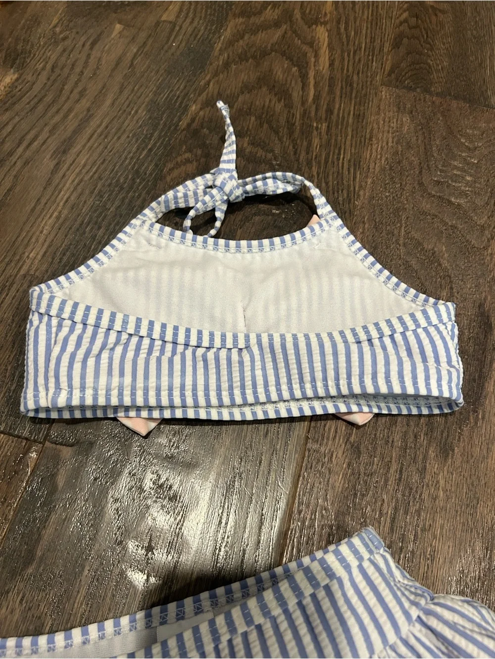 Ruffle Butts Blue & Pink Striped Two-Piece Swim Set with Bow Size 2T